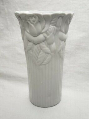 White Ceramic Rose Vase Almost 8 Inches Tall